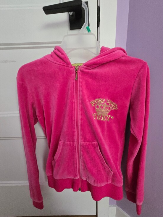 Juicy Couture Tops - hot pink juicy couture velour zip-up hoodie